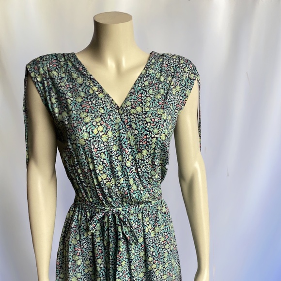 Esprit Green/Blue/Yellow Sleeveless Mini Dress with Floral Print, Cross-over Fro - Picture 1 of 3